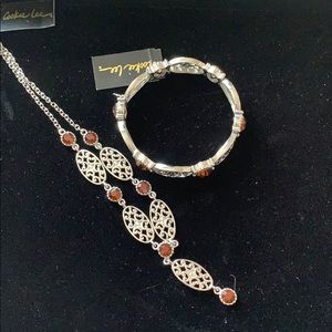 Cookie Lee brown and silver necklace and Bracelet
